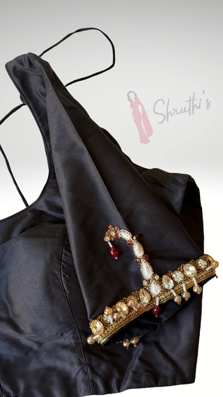 Pure handloom silk black  blouse readymade embroidered  blouse stitched ready to ship USA