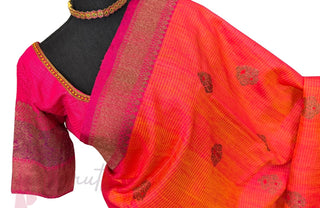 Orange Tussar Beneras Katan saree with prestitched blouse