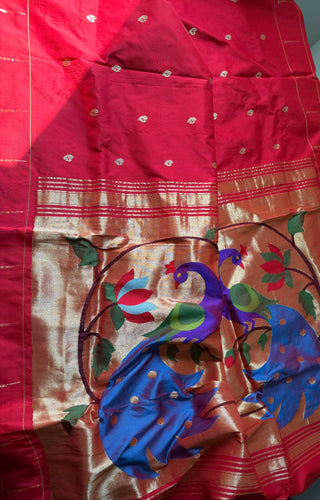 Red  Paithani silk saree online usa paithani sarees single muniya comes with stitched blouse