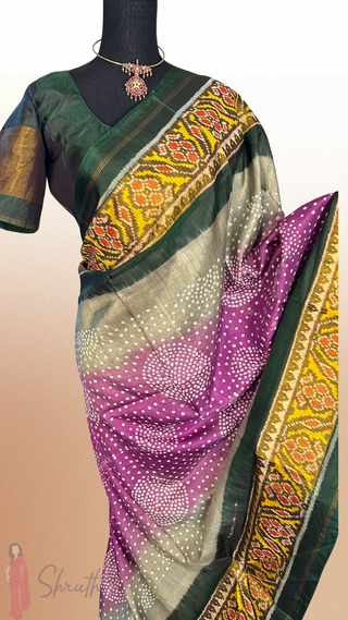 Pure Bandhej Patola Silk Saree pure silk saree silk finish with stitched blouse Partywear pooja wear ready to ship Saree USA