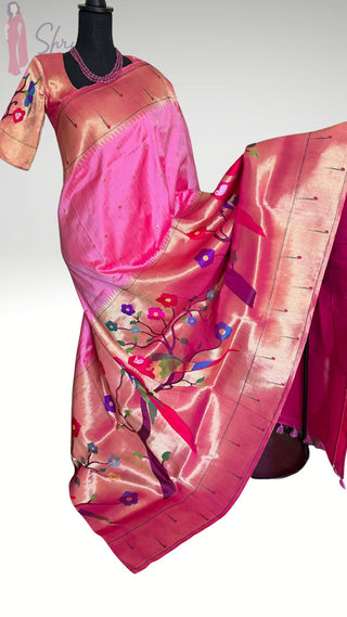 Handloom Pure Lotus  Paithani silk saree online half over design usa paithani sarees usa comes with stitched pure paithani handloom blouse