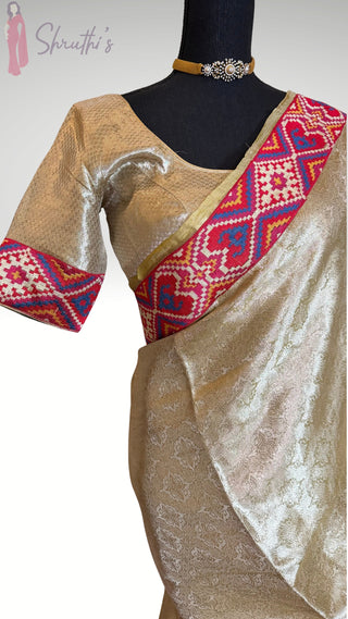 Handloom  Kora Kanjivaram silver tissue saree online shopping with prestitched blouse usa