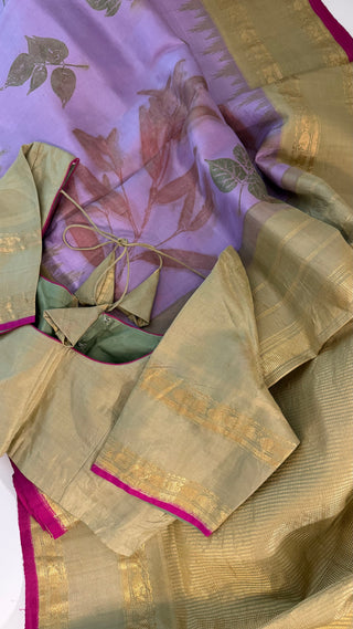 Pure Gadwal Eco Print Handloom silk saree with stitched Blouse Easy drape pure silver zari Indian wedding muhurtam silk bridal blouse online shopping usa