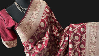 Maroon  Benerasi silk saree with stitched  blouse online shopping usa