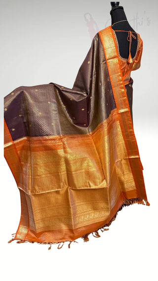 Pure Handloom kanjivaram Shades of Beautiful chocolate brown to Orange vaira oosi kanchi pattu saree fine embroidered blouse weave kanchi pattu bridal