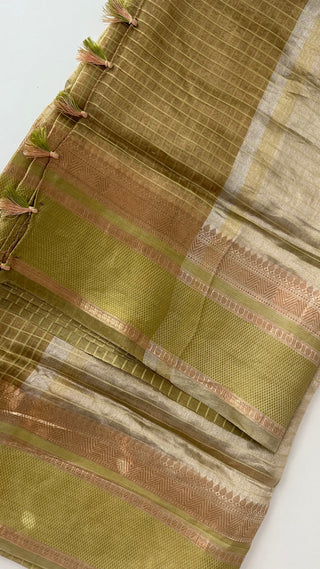 Pure Tissue Beneras checks handwoven pure silk saree stitched blouse saree readymade online USA
