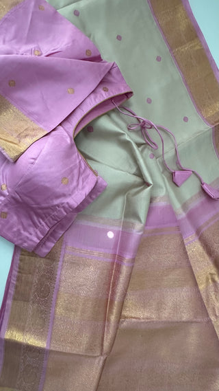 Pure Kanjivaram Ven Pattu Pastel Kanchi pattu saree silver zari Indian wedding saree pure silk saree with stitched blouse usa online shopping