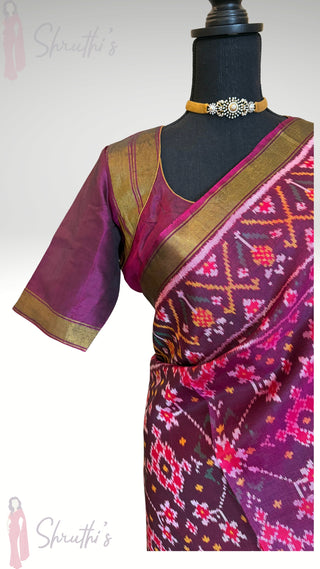 Pure Patola Silk Saree ikat blouse stitched blouse Partywear pooja wear ready to ship Saree USA altered to fit