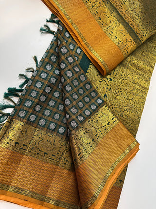 Traditional green pattu ayiram butta kanchi pattu saree Brocade pure kanchi BRIDAL kanchi pattu saree online usa