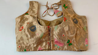 Gold Tissue Zari Kota Silver zari sleeveless Blouse  Readymade Blouse with Ready to Ship Online USA