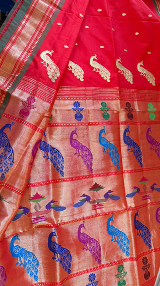 Red Paithani silk saree online usa paithani sarees usa comes with embroidered stitched blouse