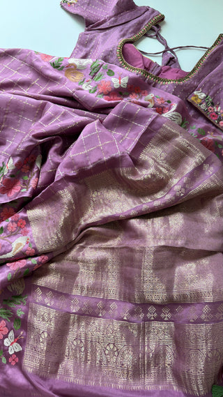 Pure  pastel zari checks crepe highGsm silk Saree beautiful embroidered saree Indian Wedding & Bridal Silk Saree ready to ship for bridal silk