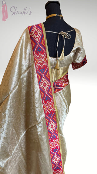 Handloom  Kora Kanjivaram silver tissue saree online shopping with prestitched blouse usa