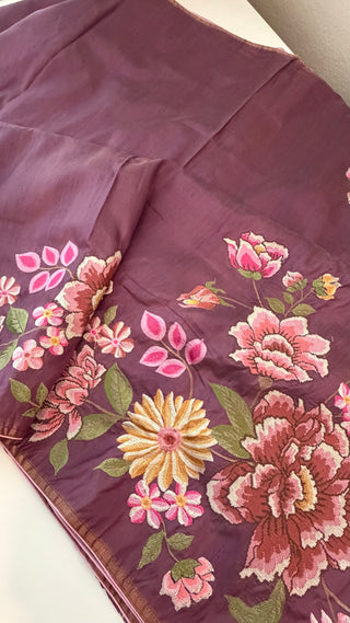 Handloom Pure soft silk embroidered borders and pallu silk handwoven blouse border