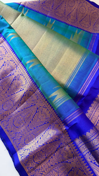 Green bright tissue Kalyanam Indian wedding saree Gold tissue kanjivaram silk saree stitched blouse online shopping usa