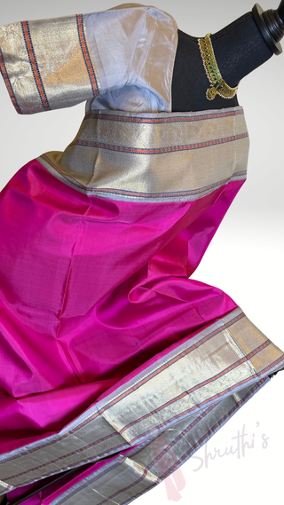 One saree two look’s Handloom Pink kanjivaram silk saree with kalamkari blouse two  stitched blouse  Indian wedding muhurtam silk bridal blouse online shopping usa Diwali