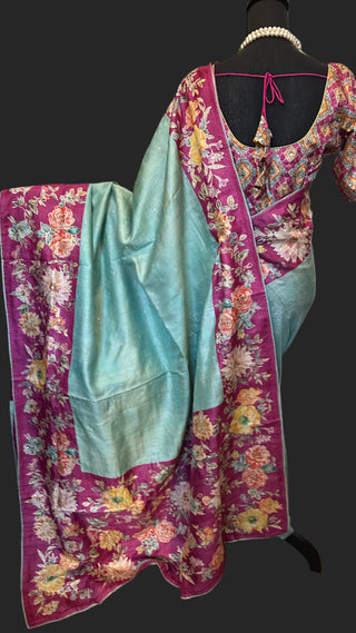  tussar silk saree  with stitched blouse Media 5 of 6
