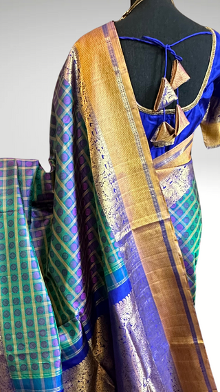 Traditional ayiram butta kanchi pattu saree Brocade pure kanchi BRIDAL peacock blue double color mayil kanchi pattu saree online usa