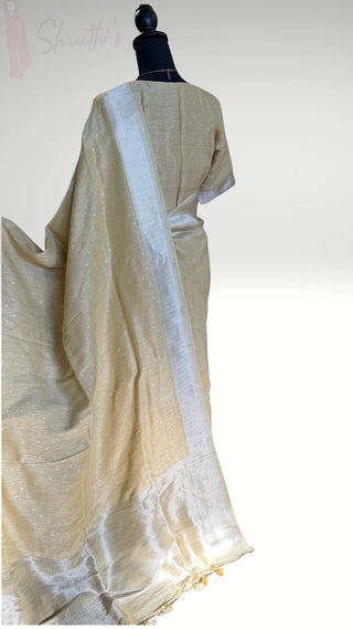 Pastel Pure Handloom beneras weave in linen pure silver zari pastel yellow  saree linen saree online usa