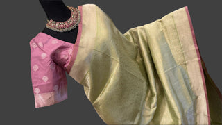 Green silver  Benerasi silk saree with stitched  blouse online shopping usa