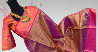 Bridal Vairaoosi Tissue kanjivaram silk saree with stitched Indian wedding muhurtam silk bridal blouse online shopping usa Diwali