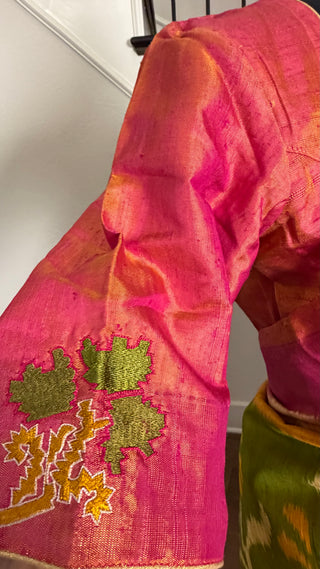 Patola Silk Saree pure silk saree raw silk finish with stitched blouse Partywear pooja wear ready to ship Saree USA