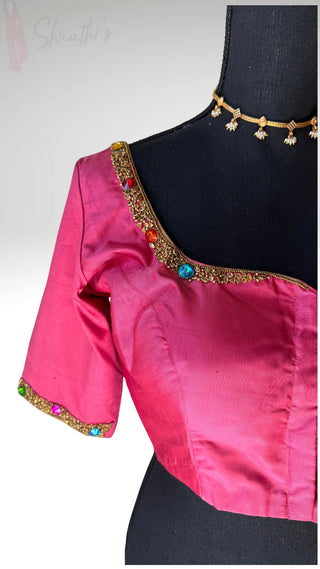 Pure Ready to wear pattu saree blouses kanchi blue silk blouses hand gem stone embroidered stitched