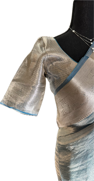 Pastel blue Pure Double Tissue katan silver Organza  silk saree with blouse online shopping usa