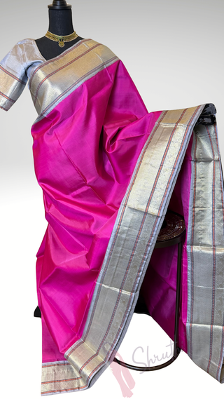 One saree two look’s Handloom Pink kanjivaram silk saree with kalamkari blouse two  stitched blouse  Indian wedding muhurtam silk bridal blouse online shopping usa Diwali