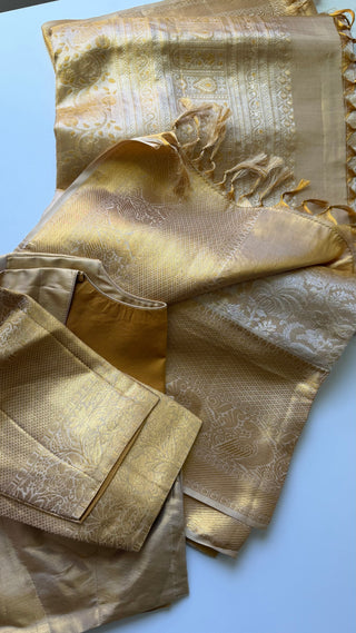 Bridal Gold tissue kanjivaram silk saree stitched blouse online shopping usa Brocade handloom silk saree