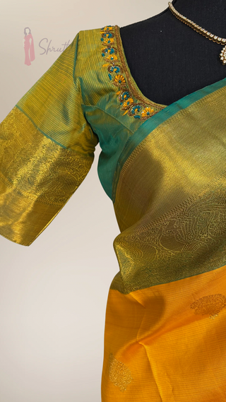 Yellow vairaoosi pure zari kanjivaram silk saree blouse and pallu indian wedding silk saree online usa