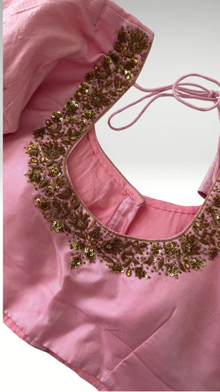 Pink Embroidered silk blouse stitched blouse online usa silk blouses ready to wear online shopping blouse online