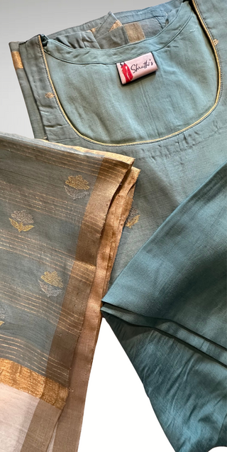 Light Blue Chanderi Silk Cotton Salwar Set with Ivory Dupatta – Handwoven Elegance Online USA