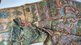 Handpainted saree Indian Pen Kalamkari saree online usa with stitched blouse Partywear saree