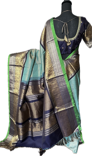 Gadwal handwoven silk saree with embroidered stitched blouse
