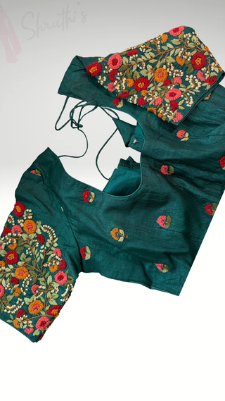 Green Embroidery blouse silk blouse stitched online usa silk blouses ready to wear online shopping blouse online