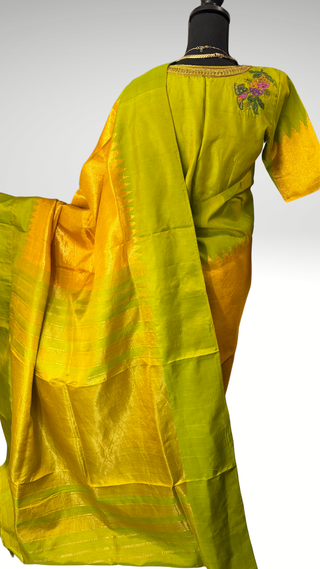 Pure Tissue Gold Gadwal with stitched blouse silk  saree pure zari  gold zari silk saree