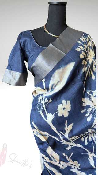 Pure Handloom Floral Printed Tussar Silk Saree – Elegant Festive & Party Wear ready to ship USA