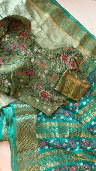 Pure Green Pure crepe high Gsm Mysore Soft Silk Saree beautiful embroidered saree Indian Wedding & Bridal Silk Saree ready to ship for bride