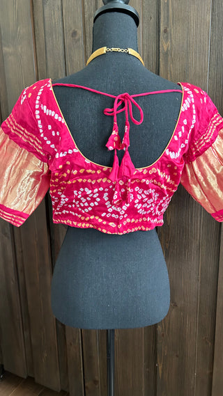 Pink Bandhani silk blouse online usa silk blouses ready to wear online shopping bandhani blouse online