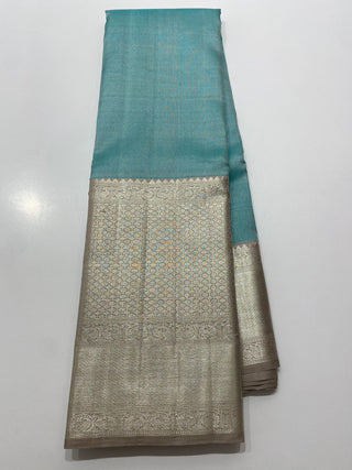 Pastel Blue Kanjivaram pattu saree Handwoven silk saree with stitched  blouse Hand embroidered blouse