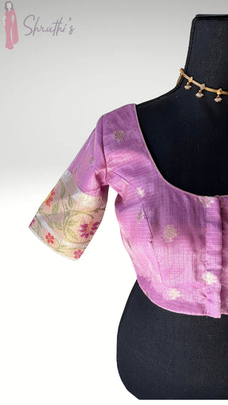 Pastel Lavender Zari Kota zari sleeve Blouse  Readymade Blouse with Ready to Ship Online USA