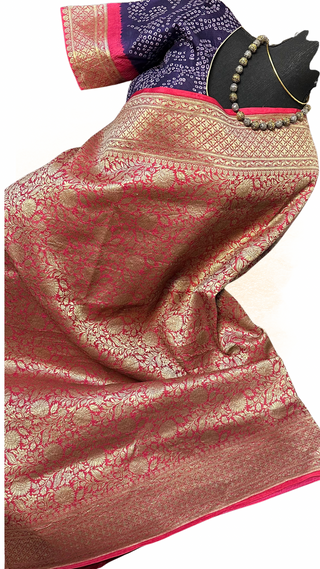 Handloom Bandhini  Benerasi silk saree  copper zari online usa paithani sarees usa comes with stitched blouse