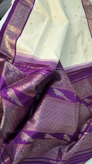 Ven Pattu kanjivaram purple  Kanchi pattu saree gold silver zari Indian wedding saree pure silk saree with stitched blouse usa online shopping