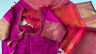 Orange pure kanchi pattu saree checks double checks pure zari kanchi pattu saree online usa 