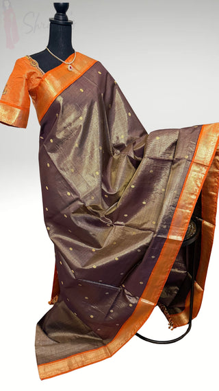 Pure Handloom kanjivaram Shades of Beautiful chocolate brown to Orange vaira oosi kanchi pattu saree fine embroidered blouse weave kanchi pattu bridal