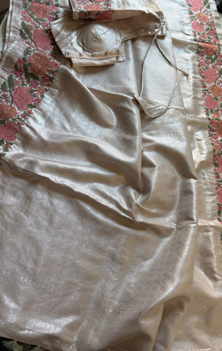 Handloom pure silver zari Brocade weave silk embroidered borders easy drape finest weave saree