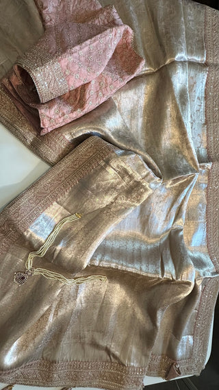 Pure Double Tissue beneras soft organza silk saree with blouse online shopping usa