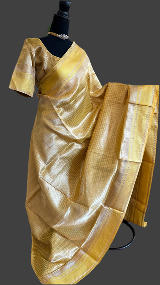 Pure Double Tissue katan Gold Organza  silk saree with blouse online shopping usa