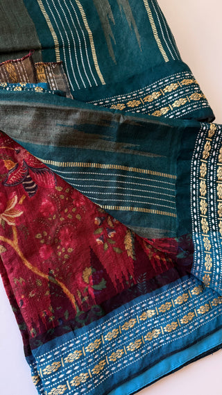 Handloom vidharbha tussar pichwai print tussar silk saree  online and prestitched blouse